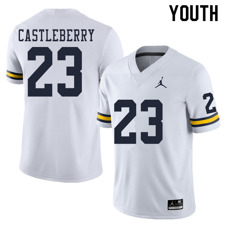 Youth #23 Jordan Castleberry Michigan Wolverines College Football Jerseys Sale-White